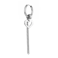 Detail of silver titanium hoop earring featuring hollow heart charm and long tassel chain - Heart Style