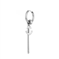 Close-up of silver stainless steel hoop earring with anchor charm and long chain detail - Anchor Style