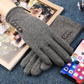 Women's grey thermal touch screen gloves with four buttons decoration in knit fabric - Button Decoration Style / Gray
