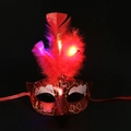 Luminous red Halloween feather mask with LED lights for masquerade party and festive events - Red/Glowing