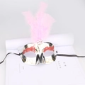 Silver masquerade half-mask with pink feathers and red glitter for costume parties - Silver/Non-Glowing