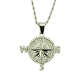 Dettaglio del ciondolo a bussola d'argento con strass di cristallo scintillanti - Argento - 0.3*75cm Catena a Corda