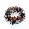 Christmas wreath with dark green needles, pine cones and red berries on white background - Dark Green Pine Needle Pine Cone Berry Style