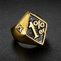 Punk 1%er gold signet ring for men with black matte inlay and diamond-shaped face - US 10 / Gold Color (08309)