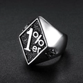 Men's vintage stainless steel 1%er totem ring with silver diamond-shaped textured face - US 8 / Silver Color (08310)