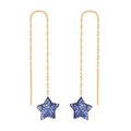 Gold tassel chain earrings featuring a sparkling blue zircon star pendant design - Gold Threader Blue Star