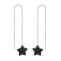 Long silver chain tassel earrings with black star pendant and shimmering crystal stones - Silver Threader Black Star