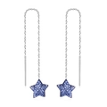 Star tassel earrings with blue and purple crystal inlays and long silver chains - Silver Threader Blue-Purple Star