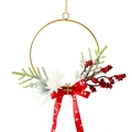 Christmas wreath with gold iron ring, red berries, and festive ribbon for door hanging - Christmas Wall Hanging - Circular