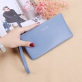 Blue long faux leather wallet with wrist strap and Forever Young printed text - Light Blue