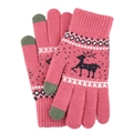 Pink knitted winter gloves with reindeer pattern and gray touch screen fingertips - Rose Red Elk Style