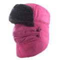 Colbacco invernale rosa con fodera in ecopelliccia nera e maschera facciale coordinata - Regolabile / Rosa