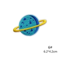 Detailed close-up of blue and yellow space planet embroidered patch with size 6.2x4.2cm - 6# Planet Patch