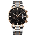 Montre homme avec cadran noir, bracelet en acier inoxydable or rose et argenté - Bracelet en Acier Or Rose Bicolore Cadran Noir