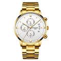 Montre chronographe pour homme avec bracelet en acier doré et cadran blanc multifonction - Bracelet en Acier Entièrement Doré Cadran Blanc