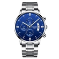 Montre chronographe homme avec cadran bleu et bracelet en acier inoxydable argenté poli - Bracelet en Acier Argenté Cadran Bleu