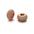 Rose gold plated wheel bead with micro-pave white zircon for DIY jewelry making - Rose Gold