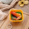 Realistic shrimp platter food keychain model on a wooden tray with a warm cozy setting - Shrimp / Diameter 6.5cm, Height 3cm