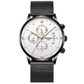 Montre chronographe homme avec bracelet en maille noire et cadran blanc or rose - Bracelet en Maille Noir Boîtier Noir Index Or Rose Cadran Blanc