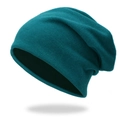 Slouchy dark teal knit beanie with thick double-layer insulation for cold winter weather - Lake Blue
