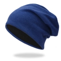 Gorro de punto azul marino con forro térmico negro cálido para el invierno - Talla única / Azul Real