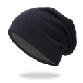 Classic black slouchy beanie in soft knit fabric for winter warmth and outdoor style - Navy Blue