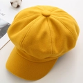 Detailed texture of yellow wool newsboy cap shown with minimalist props and cotton - M (56-58cm) / Yellow