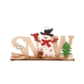Wooden SNOW letter Christmas tabletop ornament featuring a cute snowman and natural pine cones - Snowman Style / SNOW