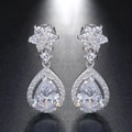 Elegant 925 sterling silver pear-shaped drop earrings with zircon floral studs - Full Zirconia Flower Drop / Silver Drop Flower (SE40)