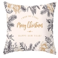 Housse de coussin en peau de pêche rose doré avec fleurs et texte Merry Christmas - 45x45 cm / DRD357-12/Vœu de Fleur d'Or