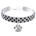 Elastic pet collar with black and white rhinestones and a sparkling paw print charm - Black and White Mixed