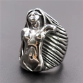 Retro punk Eve goddess ring in vintage silver finish with gothic relief carving - US 7 / Steel Color (05105)