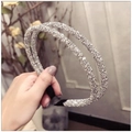 Double-layered thin headband embellished with shimmering silver rhinestones - Silver