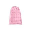 Close-up of pink knitted beanie showing soft checkered texture and folded cuff detail - Pink