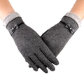 Winter gebreide dameshandschoenen in donkergrijs met imitatiebont en een strikdetail - Grijs met kleine bontrand