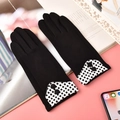 Women's warm thermal gloves in black with stylish checkered cuffs and buttons - Black With Black And White Grid
