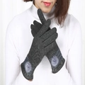 Women's warm dark grey knit gloves with purple pompom and lace embroidery detail - Grey With Mink Ball