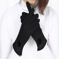 Women's black thermal gloves featuring elegant lace trim and a decorative pompom - Black With Mink Ball