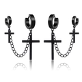 Orecchini a croce neri in acciaio inox con catena per gioielli stile punk - Un paio / Nero
