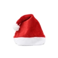 Classic red velvet Christmas hat with white plush trim and pompom on white background - Short Plush Fabric