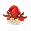 Christmas hat with brown reindeer antlers, white snowflakes and a shiny golden bow - A Large Hat With Deer Antlers And A Bow (c)
