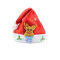 Plush red Christmas hat featuring brown reindeer embroidery and green holly leaf accents - Elk Style