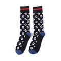 Detail of crew socks with pixel playing card patterns and contrasting blue heel and toe - Playing Card