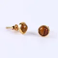 Elegant gold earrings featuring natural tiger eye stones with polished round convex finish - Tiger's Eye