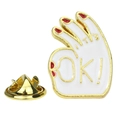 White enamel OK gesture pin with gold plating and red nail polish accents - White IT'S OK Hand