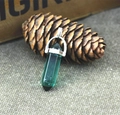 Teal hex crystal point pendant with silver bail and ring for necklace jewelry - Peacock Crystal