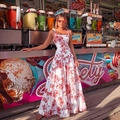 Floral sleeveless summer maxi dress with red roses, tiered skirt and waist tie design - XL / White
