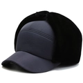 Cappello invernale grigio scuro con paraorecchie in pelliccia nera e laccio superiore - Taglia unica / Blu Notte