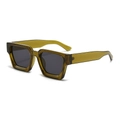 Retro square thick frame sunglasses in translucent olive green with dark grey lenses - Olive Green Frame Gray Lens
