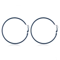 Macro shot of 80s retro neon blue hoop earrings with smooth metallic finish on white - Blue